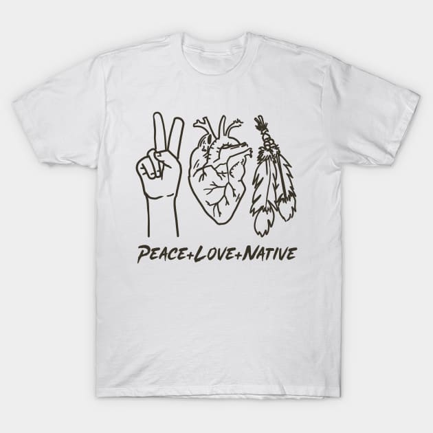 Peace Love Native with Text Black Print T-Shirt by Eyanosa